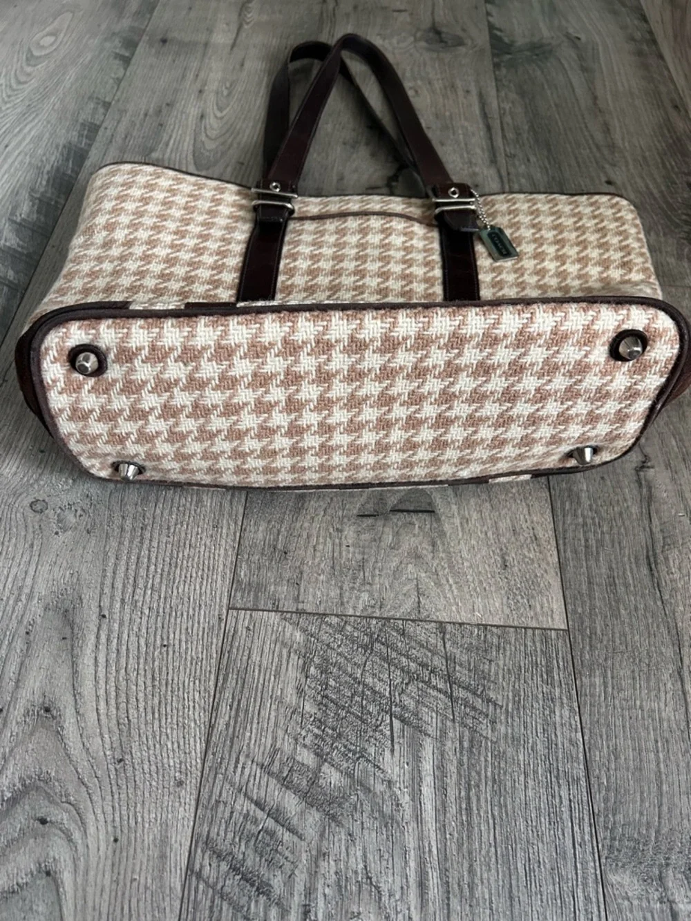 Vintage 2005 Coach 5178 Houndstooth Wool Leather Hamptons Tote Bag